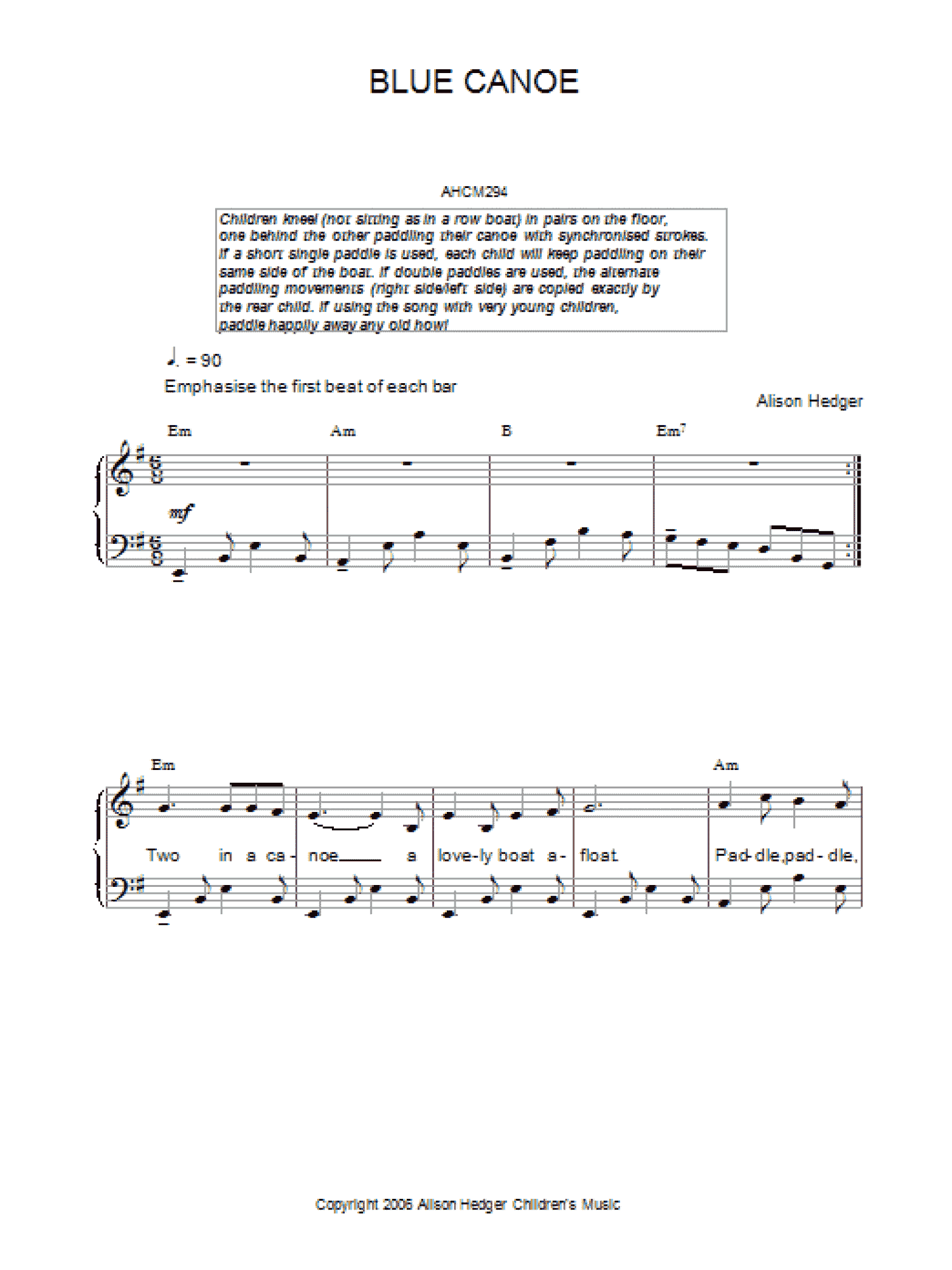 Blue Canoe (Piano, Vocal & Guitar Chords)
