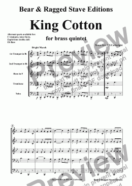 page one of King Cotton for Brass Quintet