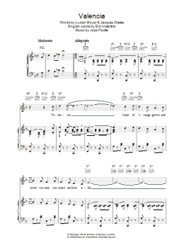 page one of Valencia (Piano, Vocal & Guitar Chords)