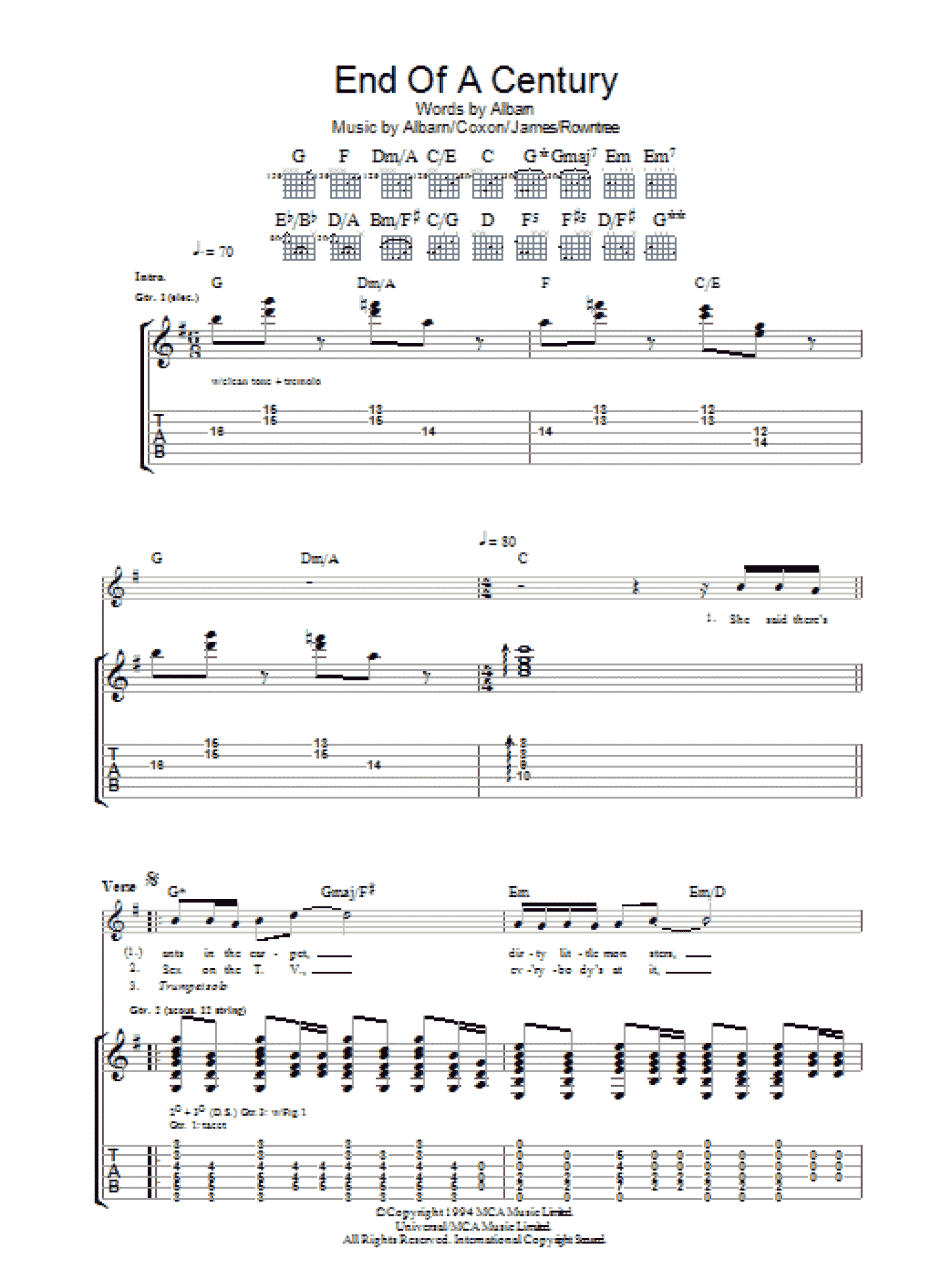 End Of A Century (Guitar Tab)