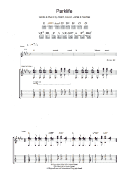 page one of Parklife (Guitar Tab)