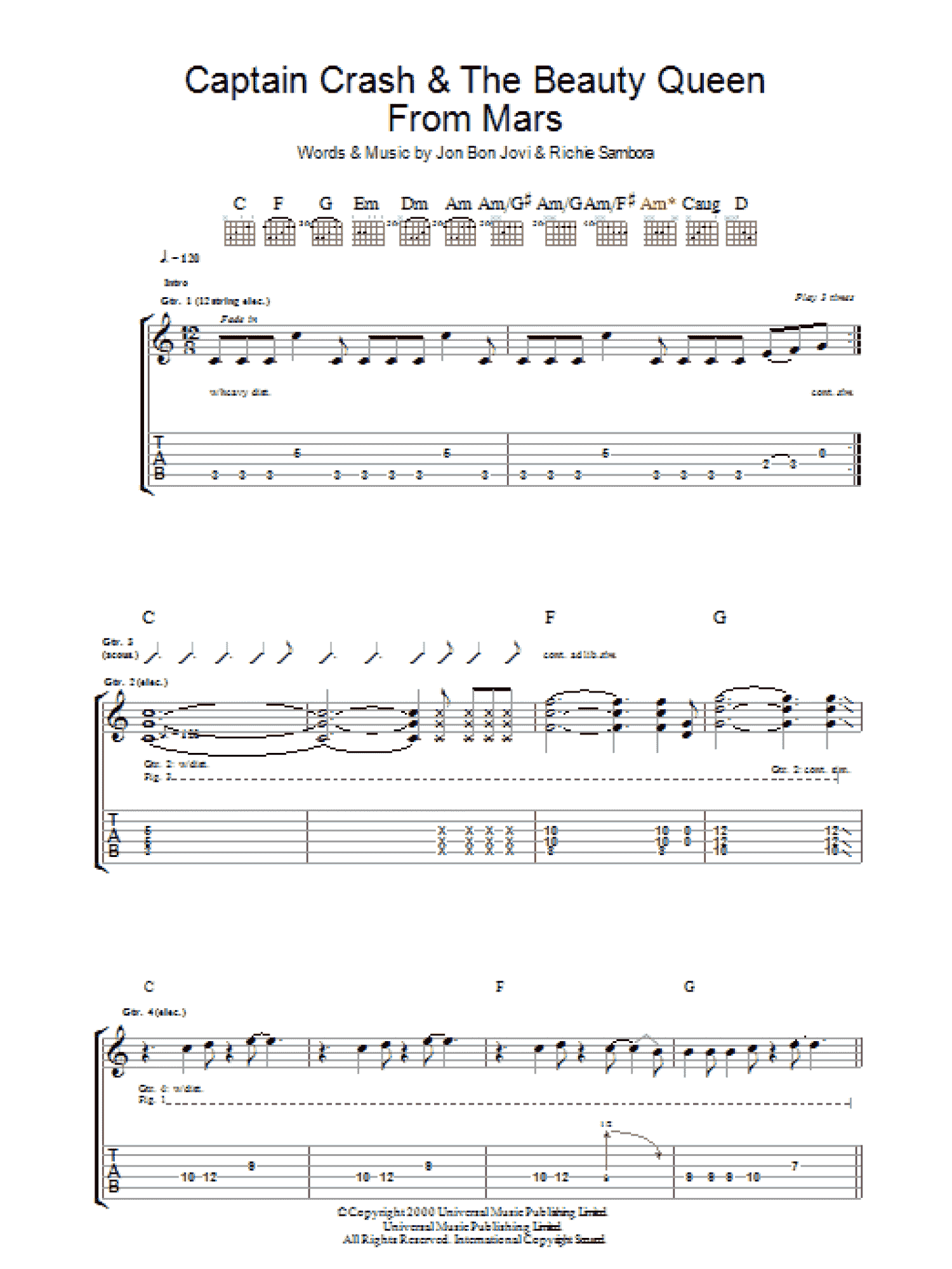 Captain Crash & The Beauty Queen From Mars (Guitar Tab)
