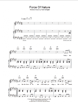 page one of Force Of Nature (Piano, Vocal & Guitar Chords)