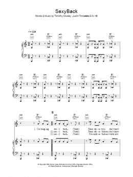page one of SexyBack (Piano, Vocal & Guitar Chords)