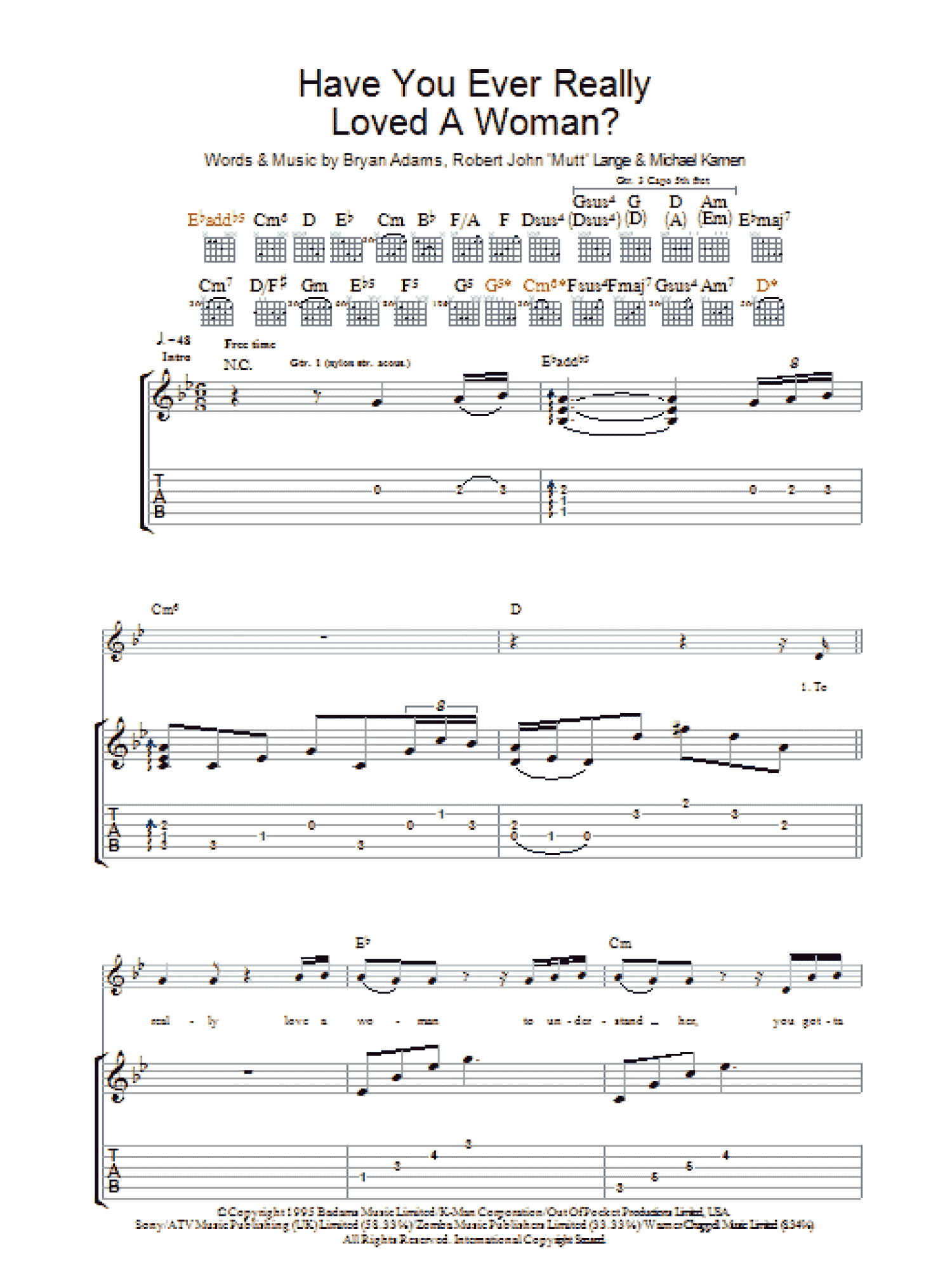 Have You Ever Really Loved A Woman? (Guitar Tab)