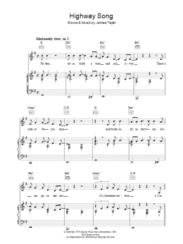 page one of Highway Song (Piano, Vocal & Guitar Chords)