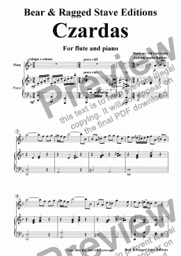 page one of Czardas for flute and piano