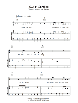 page one of Sweet Caroline (Piano, Vocal & Guitar Chords)