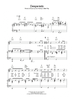 page one of Desperado (Piano, Vocal & Guitar Chords)