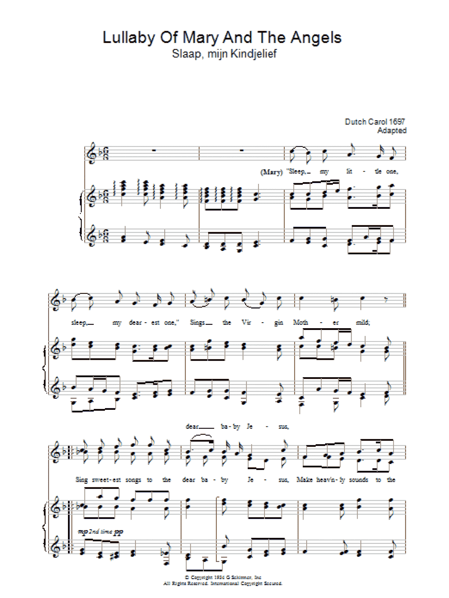 Lullaby Of Mary And The Angels (Piano, Vocal & Guitar Chords)