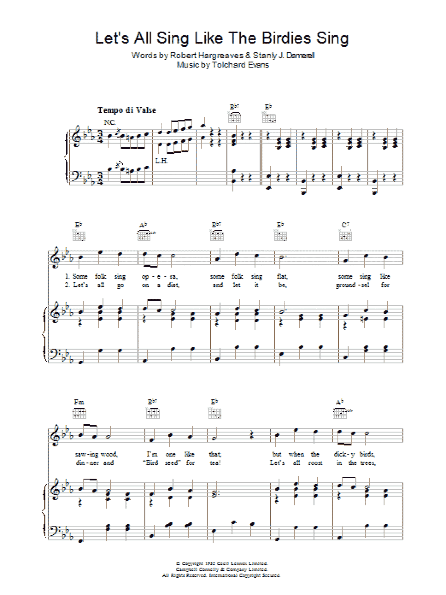 Let's All Sing Like The Birdies Sing (Piano, Vocal & Guitar Chords)
