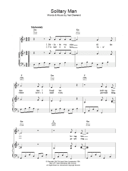 page one of Solitary Man (Piano, Vocal & Guitar Chords)