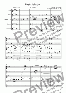 page one of Quintet in f  Movements 1,2 and 3