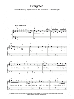 page one of Evergreen (Piano, Vocal & Guitar Chords)