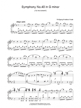 page one of Symphony No. 40 (Theme) (Piano Solo)
