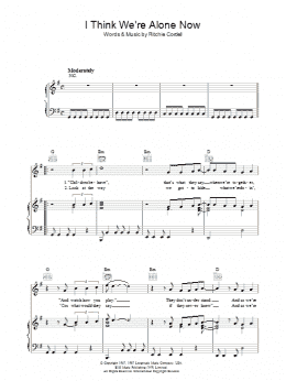 page one of I Think We're Alone Now (Piano, Vocal & Guitar Chords)