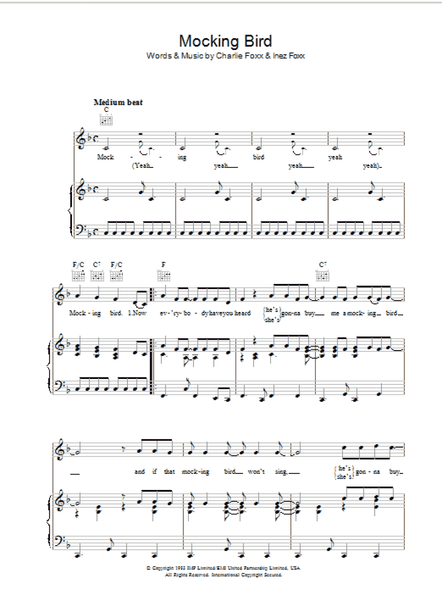 Mocking Bird (Piano, Vocal & Guitar Chords)