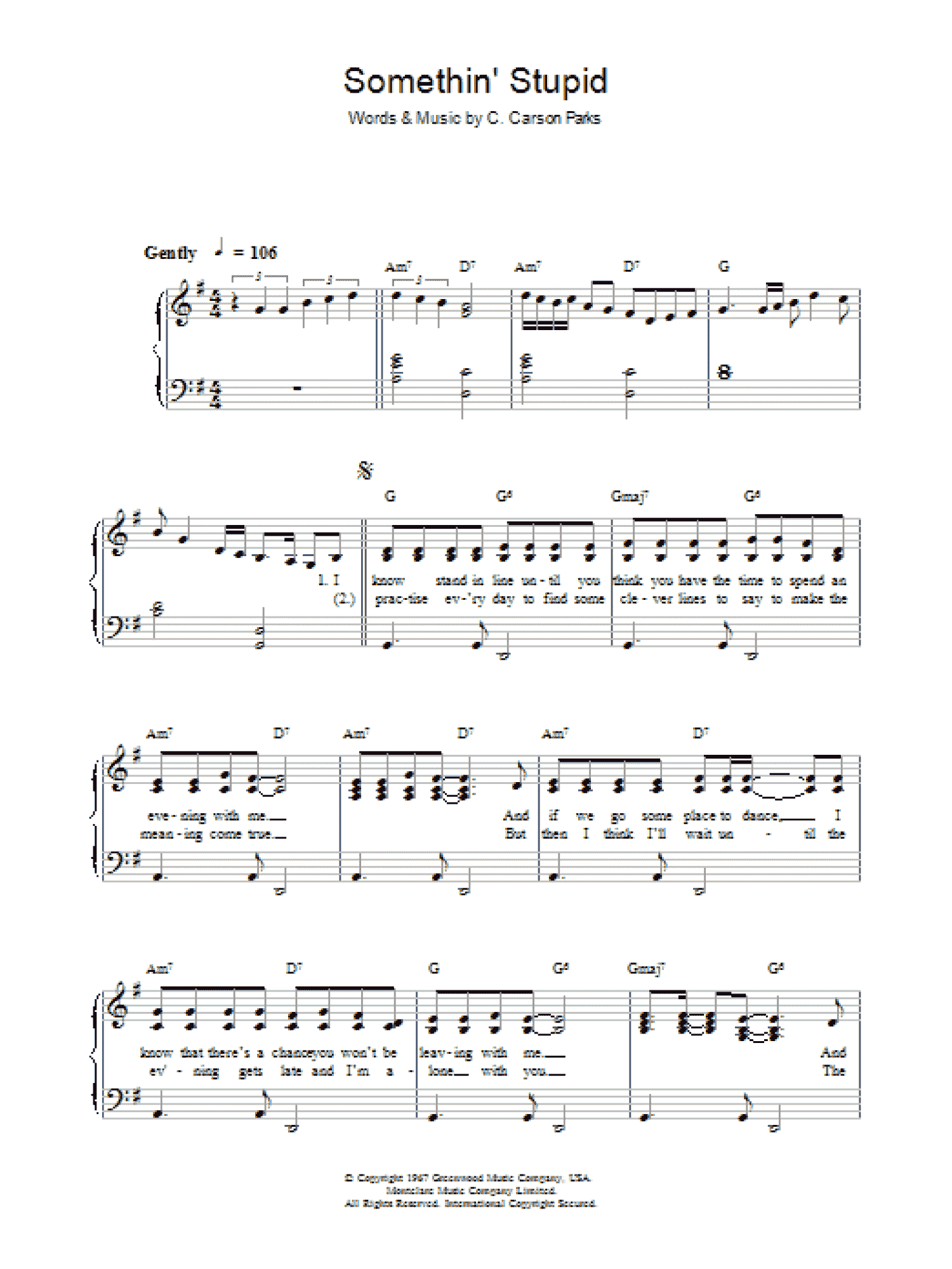 Somethin' Stupid (Piano, Vocal & Guitar Chords)