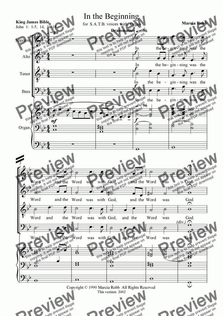 page one of In the Beginning (SATB  Choir & ORGAN)