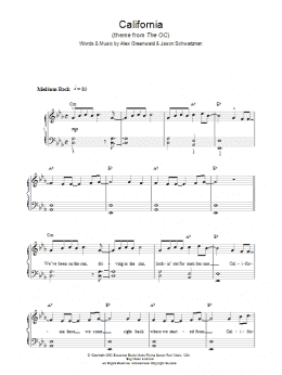 page one of California (theme from The OC) (Piano, Vocal & Guitar Chords)