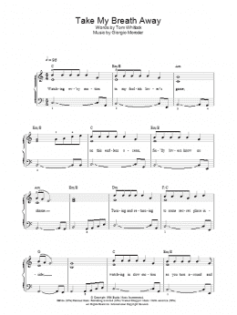 page one of Take My Breath Away (Piano, Vocal & Guitar Chords)