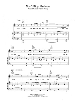 page one of Don't Stop Me Now (Piano, Vocal & Guitar Chords)