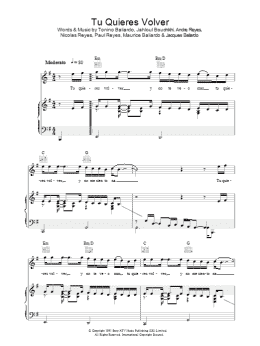 page one of Tu Quieres Volver (Piano, Vocal & Guitar Chords)