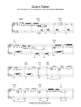 page one of Quiero Saber (Piano, Vocal & Guitar Chords)