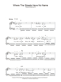 page one of Where The Streets Have No Name (Piano, Vocal & Guitar Chords)