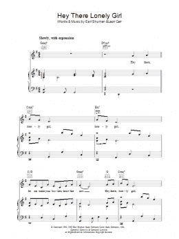 page one of Hey There, Lonely Girl (Piano, Vocal & Guitar Chords)