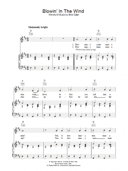 page one of Blowin' In The Wind (Piano, Vocal & Guitar Chords)