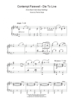 page one of Contempt Farewell - Die To Live (from Much Ado About Nothing) (Piano Solo)
