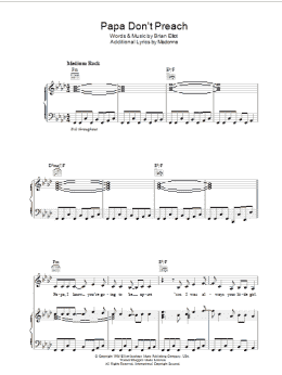 page one of Papa Don't Preach (Piano, Vocal & Guitar Chords)