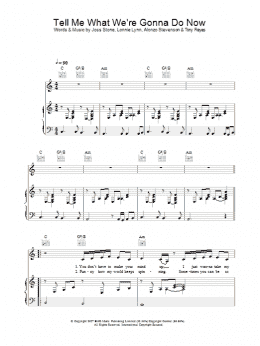 page one of Tell Me What We're Gonna Do Now (Piano, Vocal & Guitar Chords)