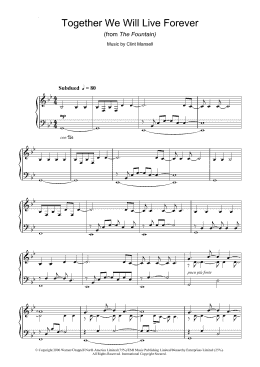 page one of Together We Will Live Forever (from The Fountain) (Piano Solo)