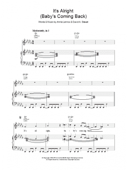 page one of It's Alright (Baby's Coming Back ) (Piano, Vocal & Guitar Chords)