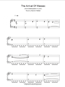 page one of The Arrival Of Wessex (from Shakespeare In Love) (Piano Solo)