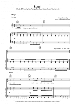 page one of Sarah (Piano, Vocal & Guitar Chords)
