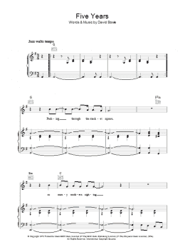 page one of Five Years (Piano, Vocal & Guitar Chords)