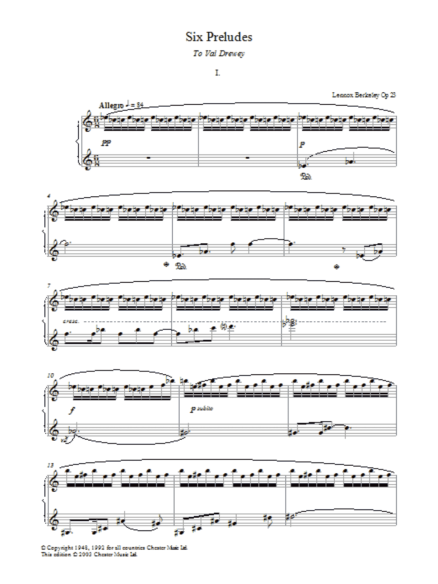 Prelude No. 1 (from Six Preludes) (Piano Solo)
