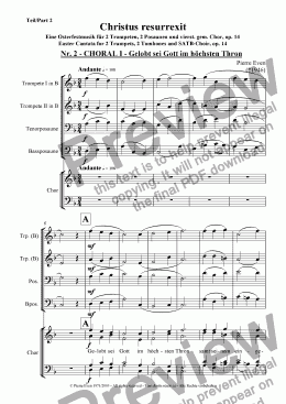 page one of Gelobt sei Gott im hoechsten Thron - Choral I for Brass Quartet and SATB-Choir, from the Easter Cantata op. 14, Nr. 2