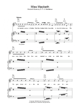 page one of Miss Macbeth (Piano, Vocal & Guitar Chords)