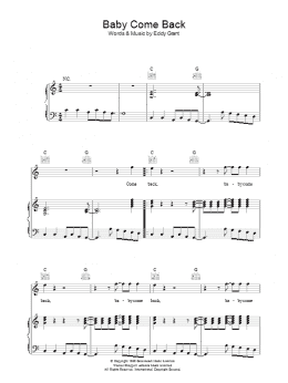 page one of Baby Come Back (Piano, Vocal & Guitar Chords)