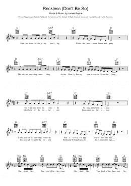 page one of Reckless (Don't Be So) (Lead Sheet / Fake Book)