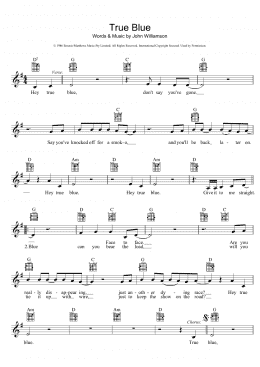 page one of True Blue (Lead Sheet / Fake Book)