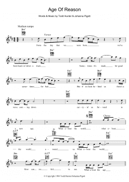 page one of Age Of Reason (Lead Sheet / Fake Book)