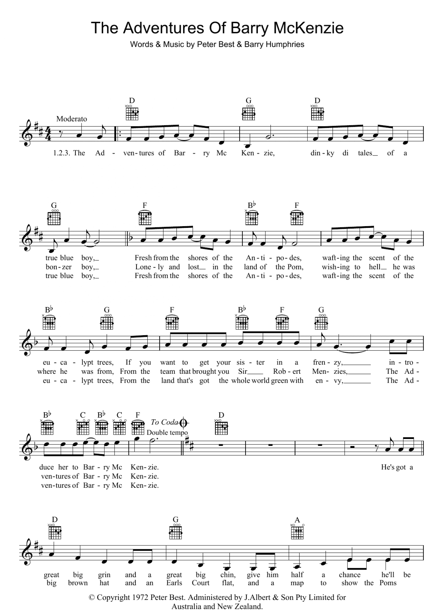 The Adventures Of Barry McKenzie (Lead Sheet / Fake Book)