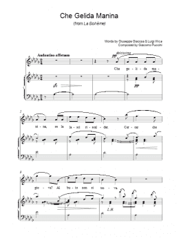 page one of Che Gelida Manina (from La Boheme) (Piano, Vocal & Guitar Chords)