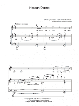 page one of Nessun Dorma (from Turandot) (Piano & Vocal)