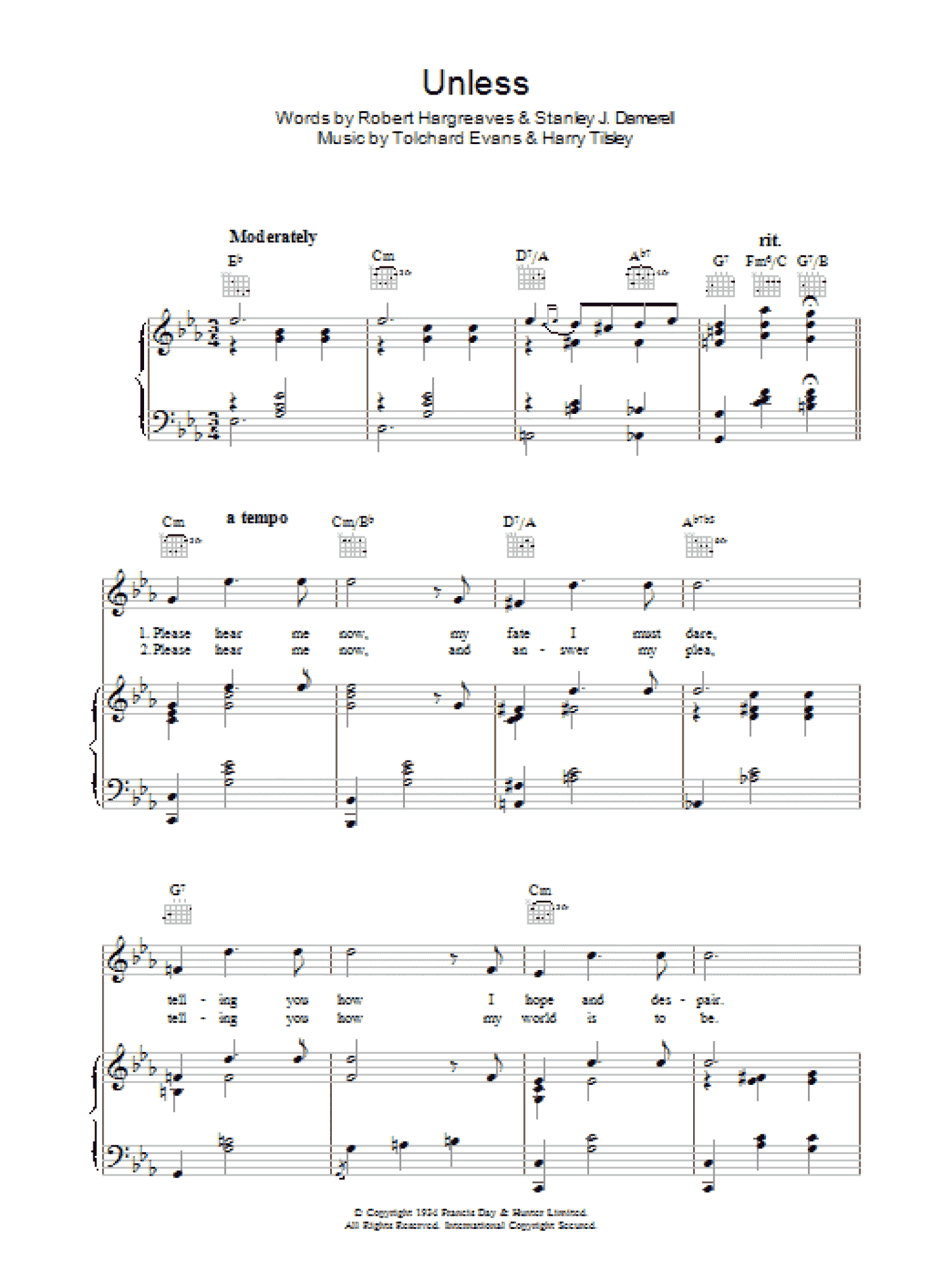 Unless (Piano, Vocal & Guitar Chords)